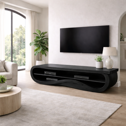 Solid Wood TV Stand with Curved Design – Modern & Functional Kitchnce