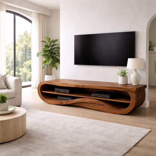 Solid Wood TV Stand with Curved Design – Modern & Functional Kitchnce