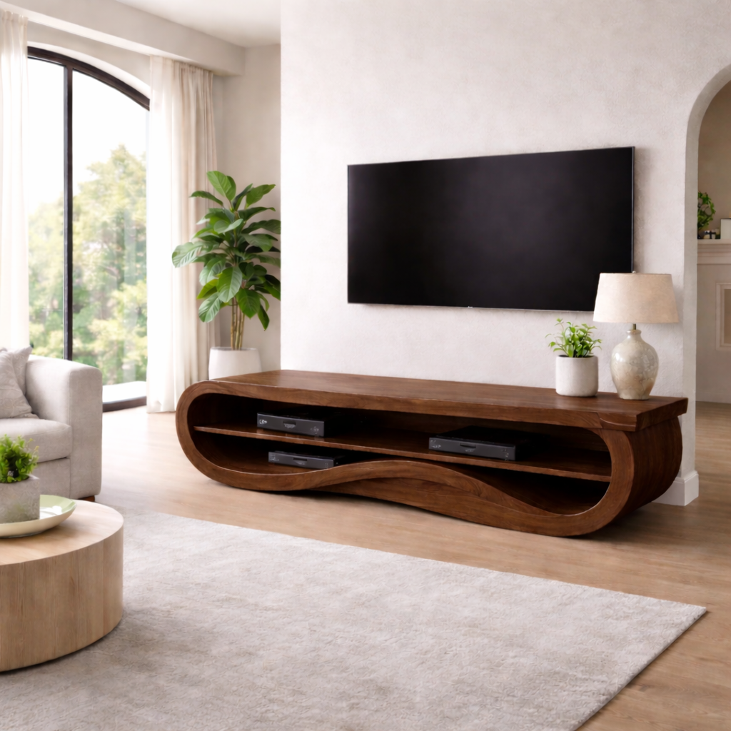 Solid Wood TV Stand with Curved Design – Modern & Functional Kitchnce