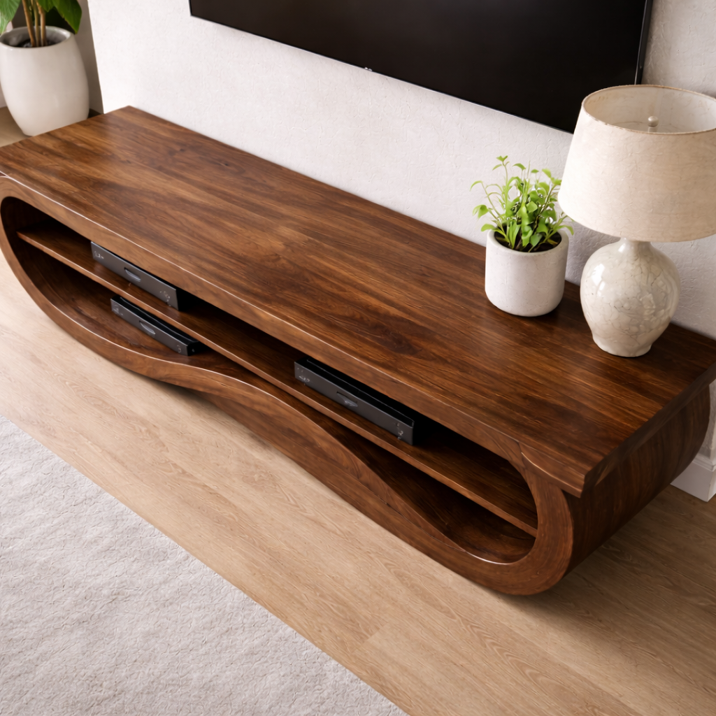 Solid Wood TV Stand with Curved Design – Modern & Functional Kitchnce