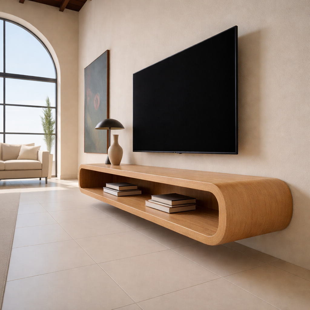 Modern Floating TV Stand Solid Wood – Sleek & Minimalist Design Kitchnce