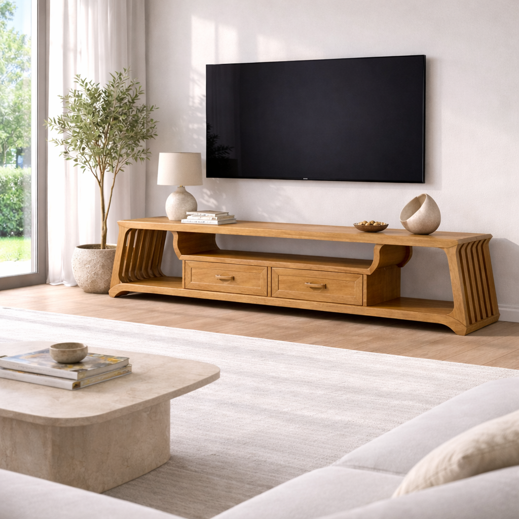 Modern Solid Wood TV Stand with Storage – Stylish & Functional TV Console Kitchnce