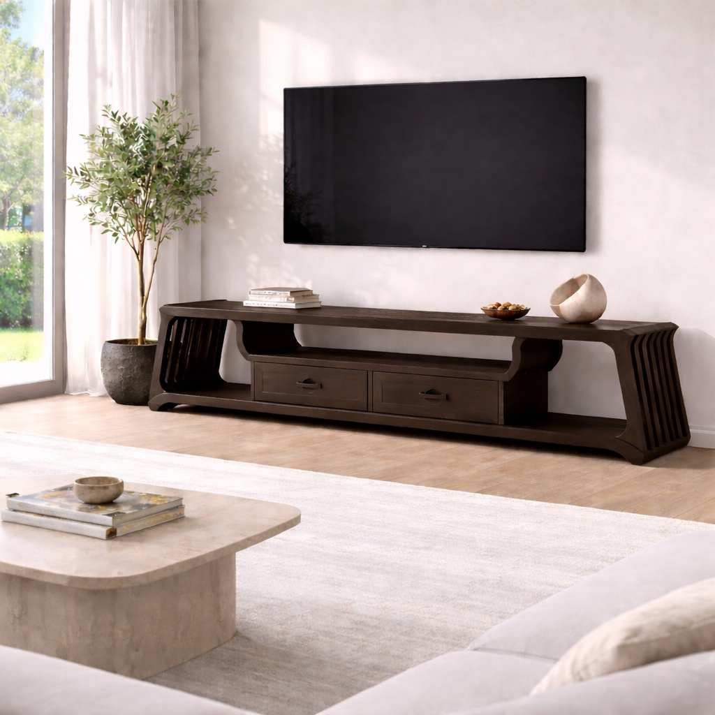 Modern Solid Wood TV Stand with Storage – Stylish & Functional TV Console Kitchnce