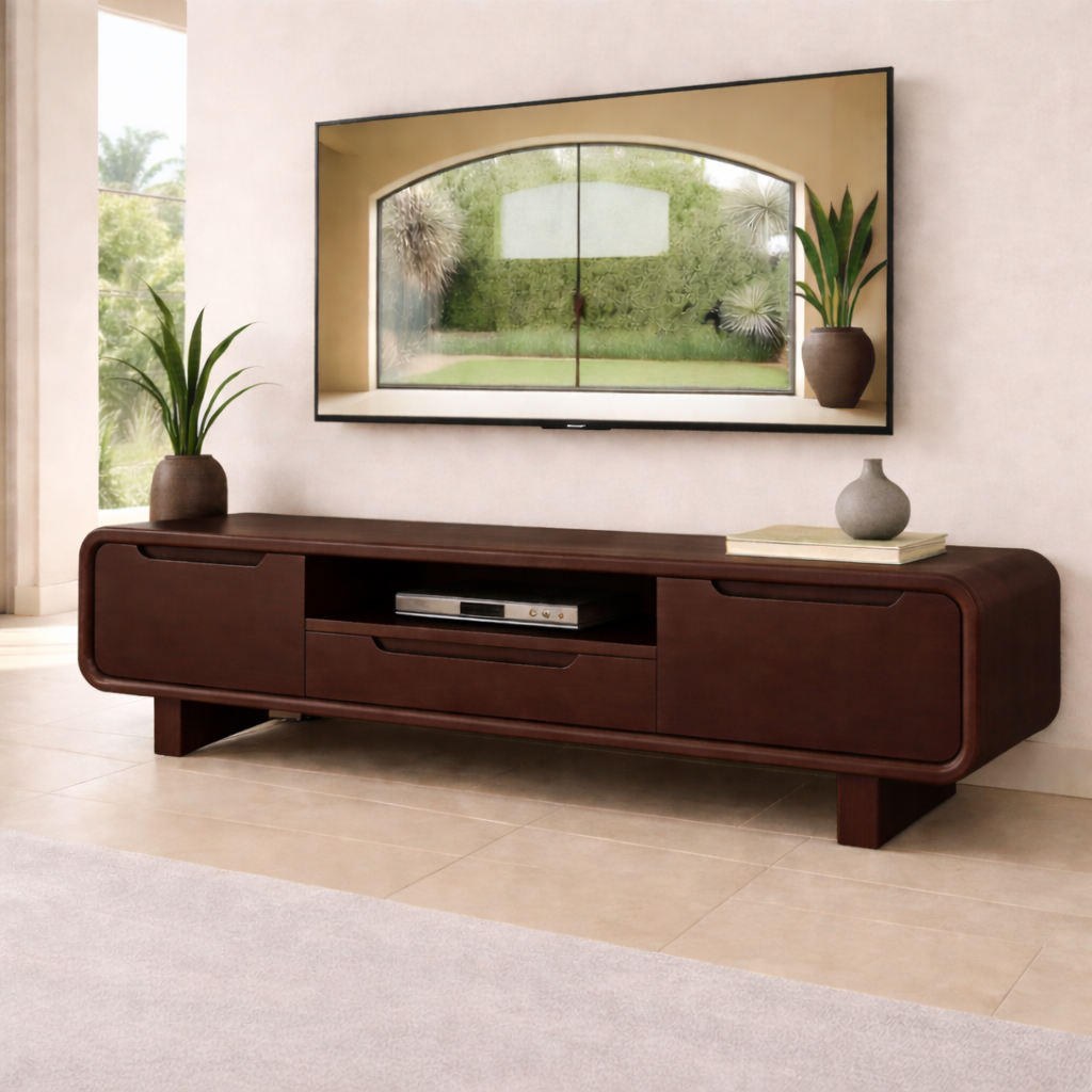 Modern Solid Wood TV Stand with Curved Design – Stylish TV Unit for Living Room Kitchnce