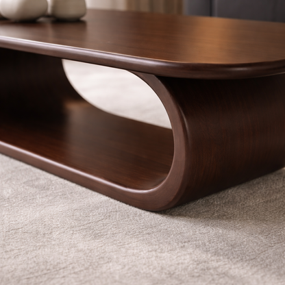 Minimalist Solid Wood Coffee Table with Sleek Curved Base – Modern Living Room Style Kitchnce