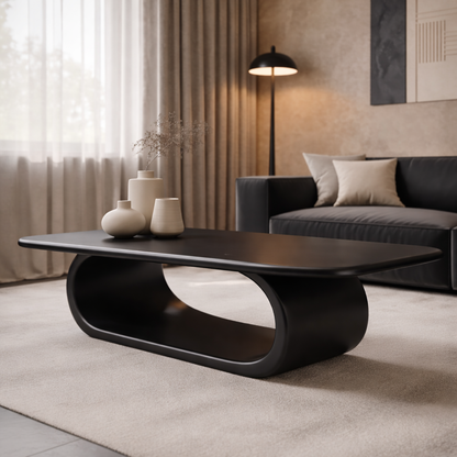 Minimalist Solid Wood Coffee Table with Sleek Curved Base – Modern Living Room Style Kitchnce