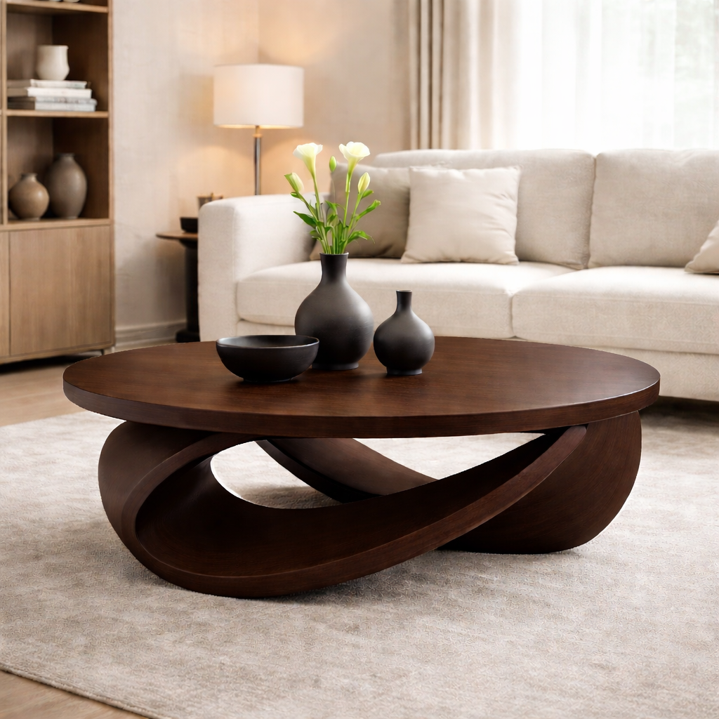 Sculptural Solid Wood Coffee Table – Modern Elegant Design for Living Rooms Kitchnce