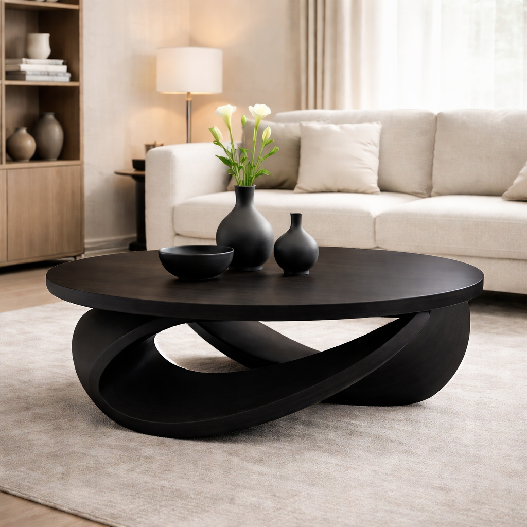 Sculptural Solid Wood Coffee Table – Modern Elegant Design for Living Rooms Kitchnce