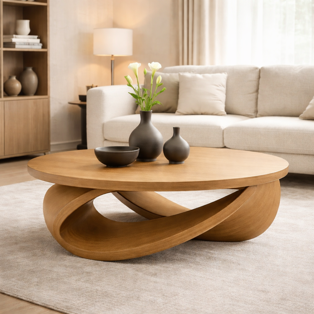 Sculptural Solid Wood Coffee Table – Modern Elegant Design for Living Rooms Kitchnce