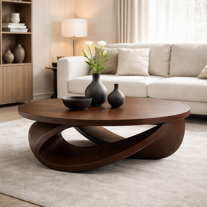 Sculptural Solid Wood Coffee Table – Modern Elegant Design for Living Rooms Kitchnce