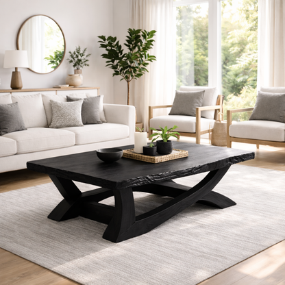 Rustic Solid Wood Coffee Table with Live Edge Design – Natural Charm for Living Rooms Kitchnce