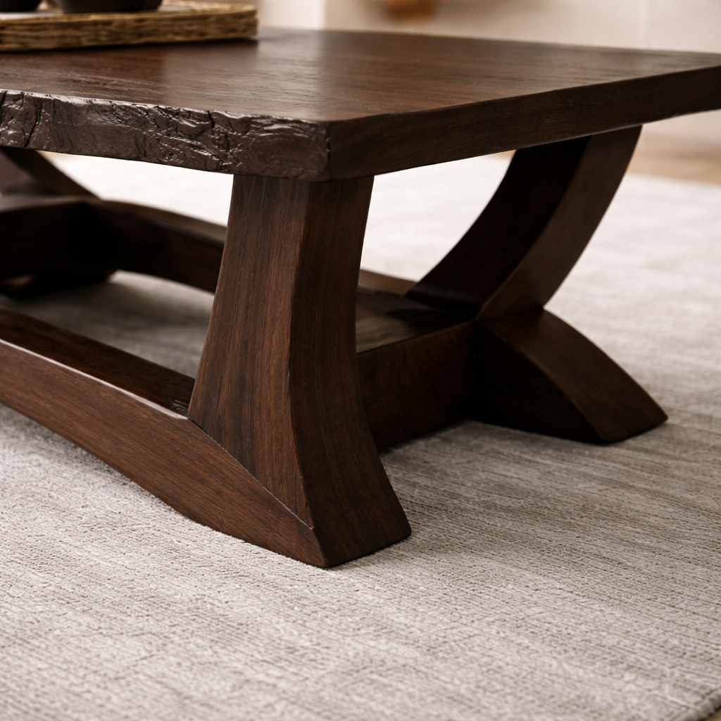 Rustic Solid Wood Coffee Table with Live Edge Design – Natural Charm for Living Rooms Kitchnce