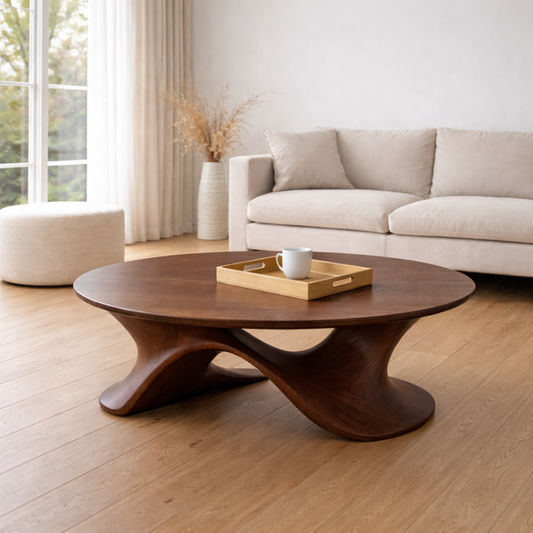 Sculptural Solid Wood Coffee Table – Modern Twisted Design Living Room Centerpiece Kitchnce