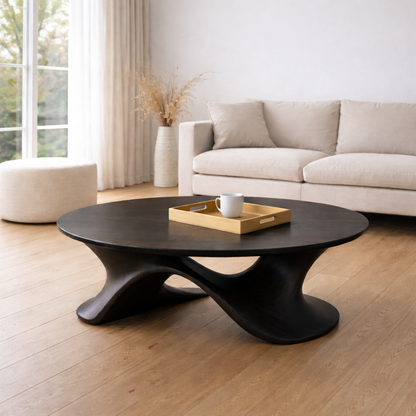 Sculptural Solid Wood Coffee Table – Modern Twisted Design Living Room Centerpiece Kitchnce