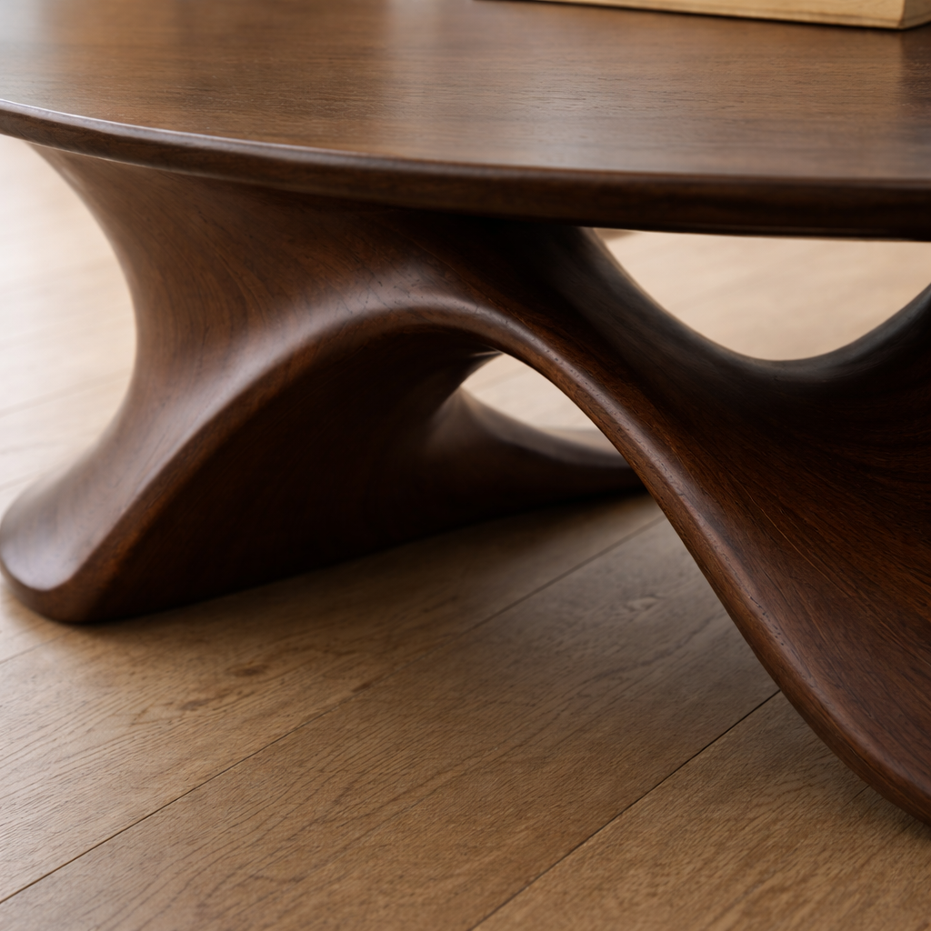 Sculptural Solid Wood Coffee Table – Modern Twisted Design Living Room Centerpiece Kitchnce
