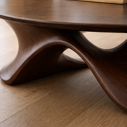 Sculptural Solid Wood Coffee Table – Modern Twisted Design Living Room Centerpiece Kitchnce