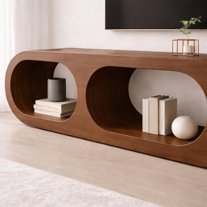 Modern Solid Wood TV Stand with Oval Open Storage and Sleek Design Kitchnce