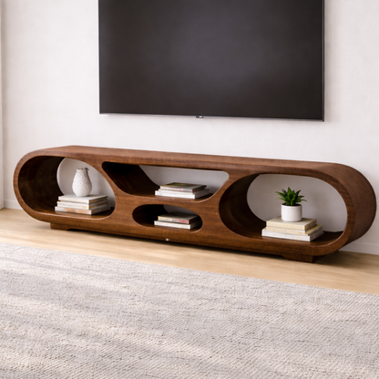 Solid Wood TV Stand with Open Storage and Modern Curved Design Kitchnce
