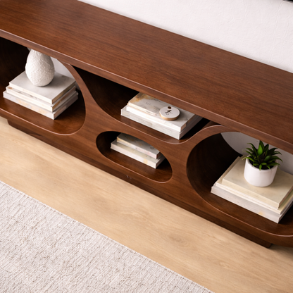 Solid Wood TV Stand with Open Storage and Modern Curved Design Kitchnce