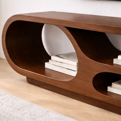 Solid Wood TV Stand with Open Storage and Modern Curved Design Kitchnce