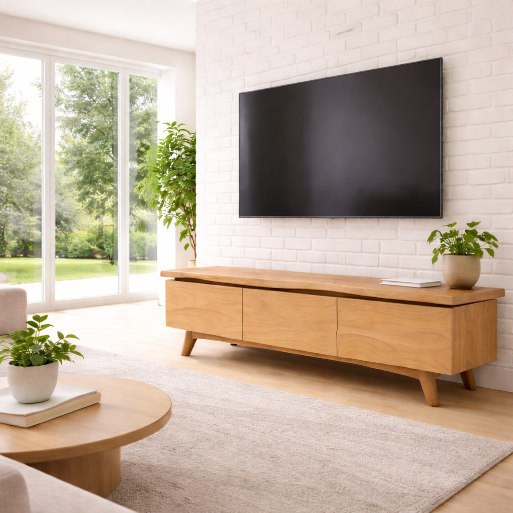 Solid Wood TV Stand with Modern Design and Storage Kitchnce