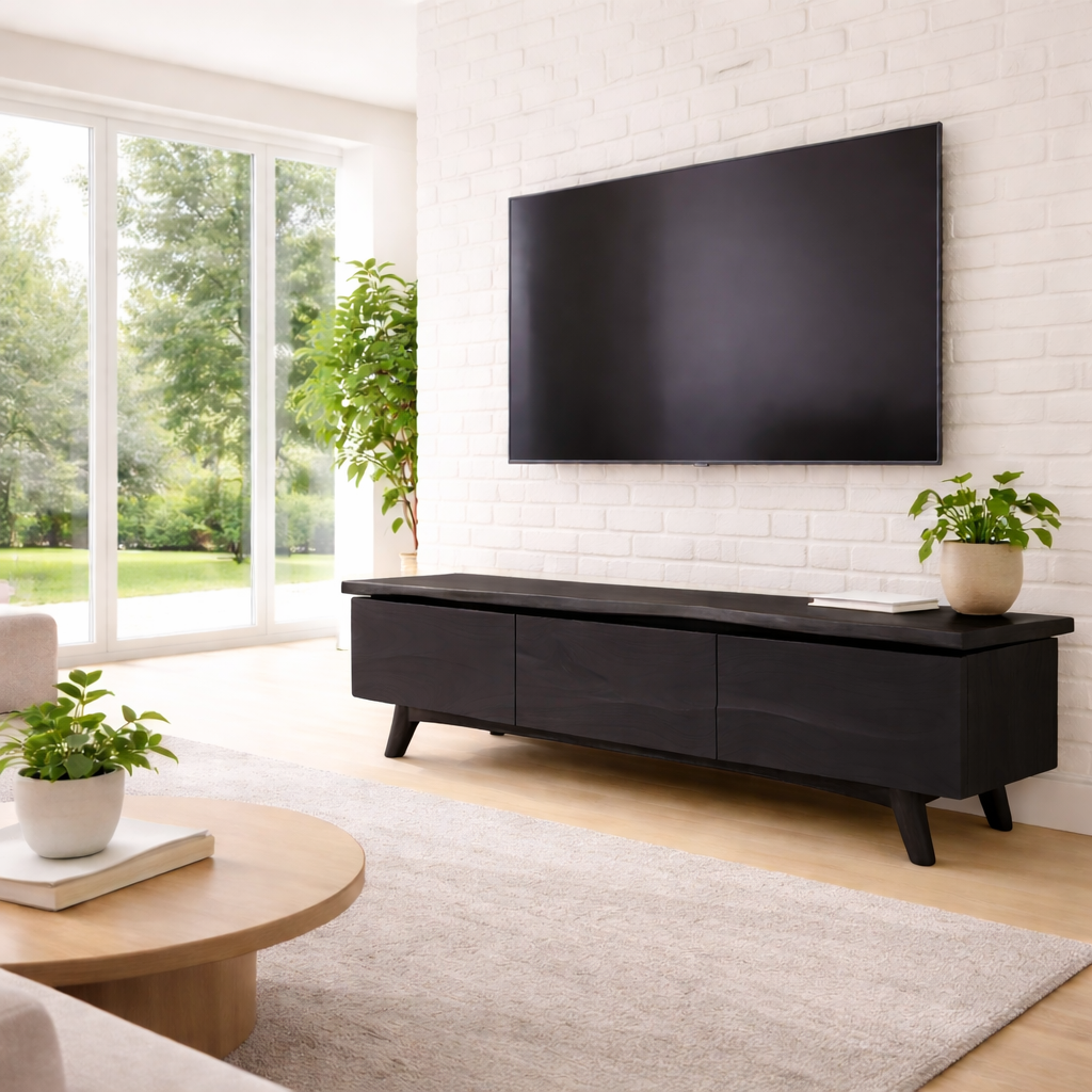 Solid Wood TV Stand with Modern Design and Storage Kitchnce
