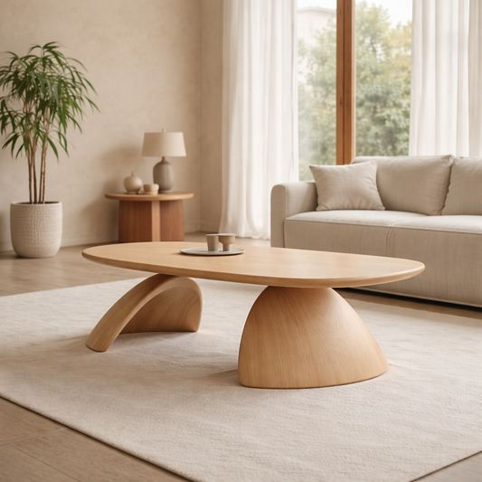 Solid Wood Oval Coffee Table – Sculptural Modern Living Room Center Table Kitchnce