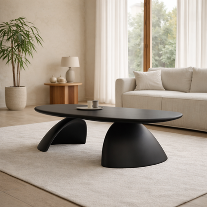 Solid Wood Oval Coffee Table – Sculptural Modern Living Room Center Table Kitchnce