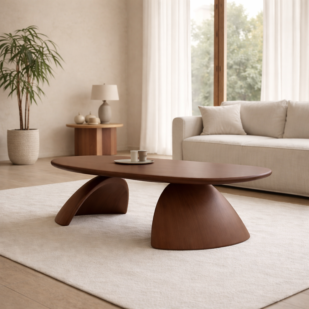 Solid Wood Oval Coffee Table – Sculptural Modern Living Room Center Table Kitchnce