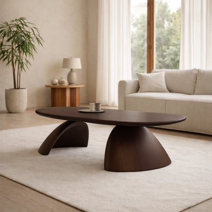 Solid Wood Oval Coffee Table – Sculptural Modern Living Room Center Table Kitchnce
