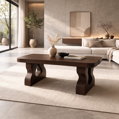 Solid Wood Coffee Table with Sculptural Legs – Modern Living Room Center Table Kitchnce