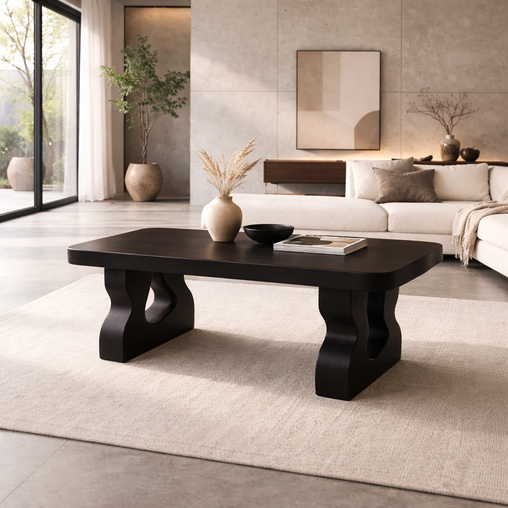 Solid Wood Coffee Table with Sculptural Legs – Modern Living Room Center Table Kitchnce