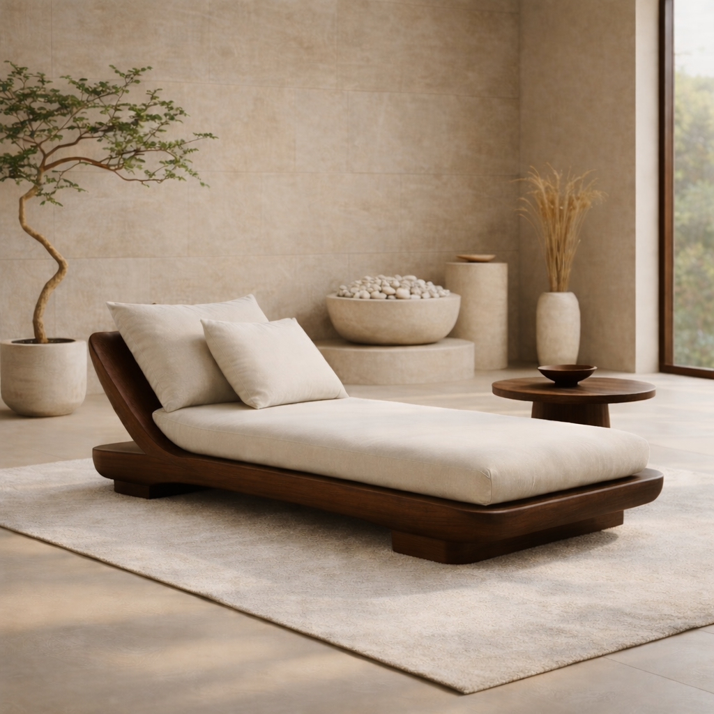 Solid Wood Daybed with Curved Frame – Modern Minimalist Lounge Chaise Kitchnce