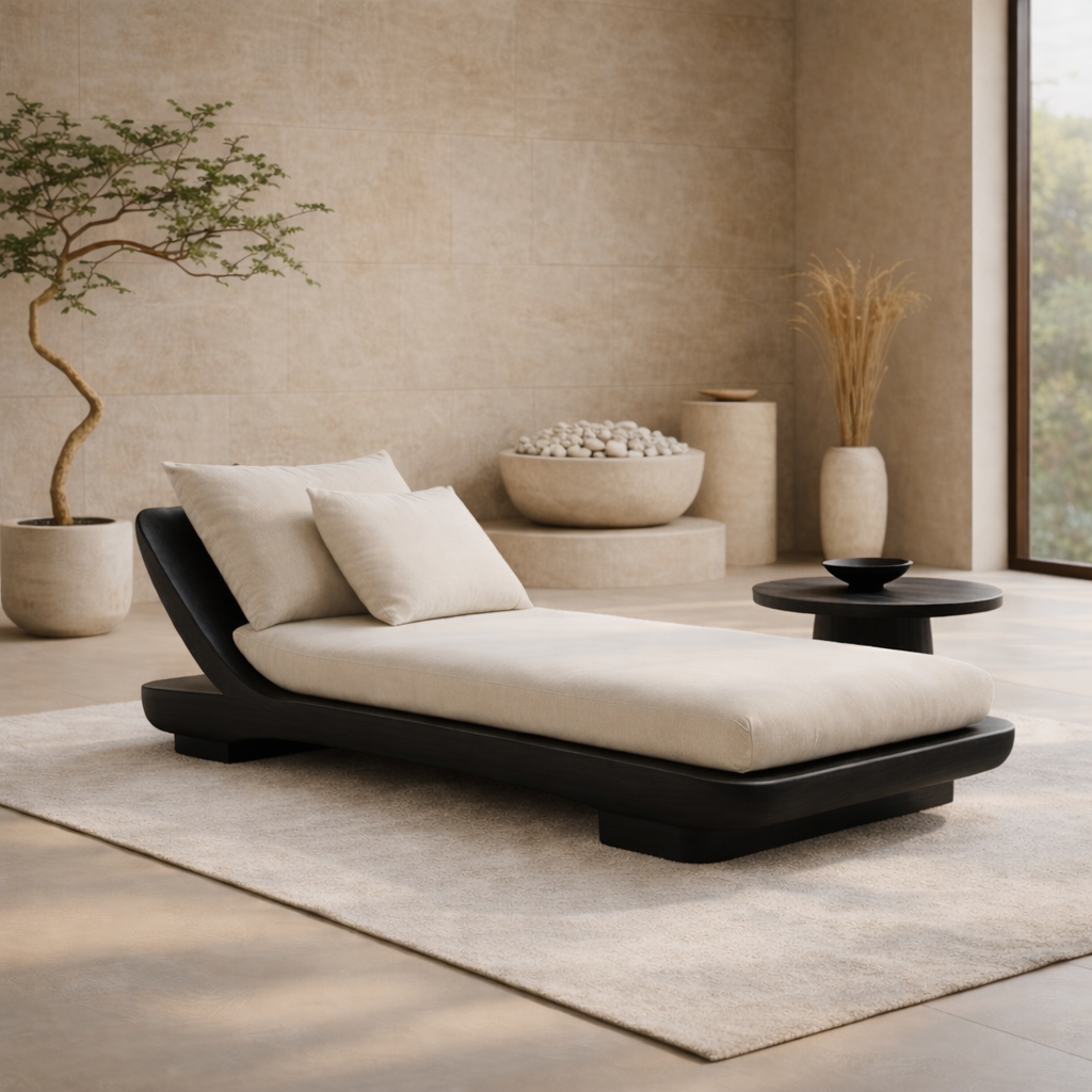 Solid Wood Daybed with Curved Frame – Modern Minimalist Lounge Chaise Kitchnce