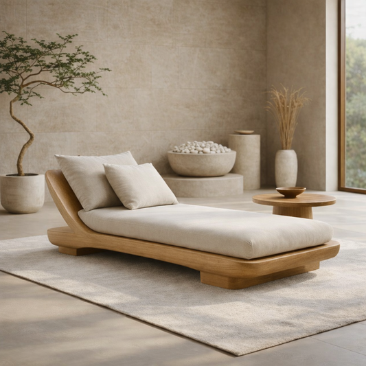 Solid Wood Daybed with Curved Frame – Modern Minimalist Lounge Chaise Kitchnce