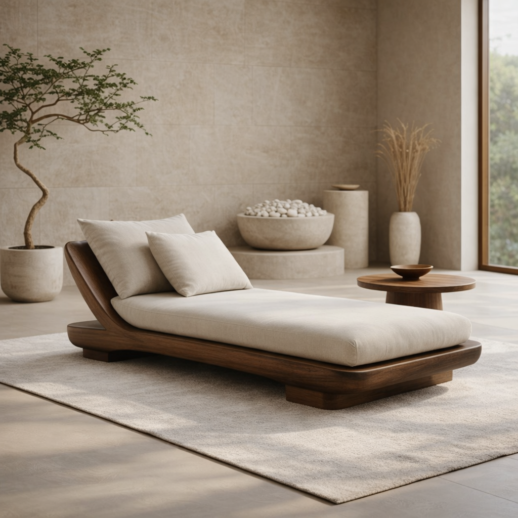 Solid Wood Daybed with Curved Frame – Modern Minimalist Lounge Chaise Kitchnce
