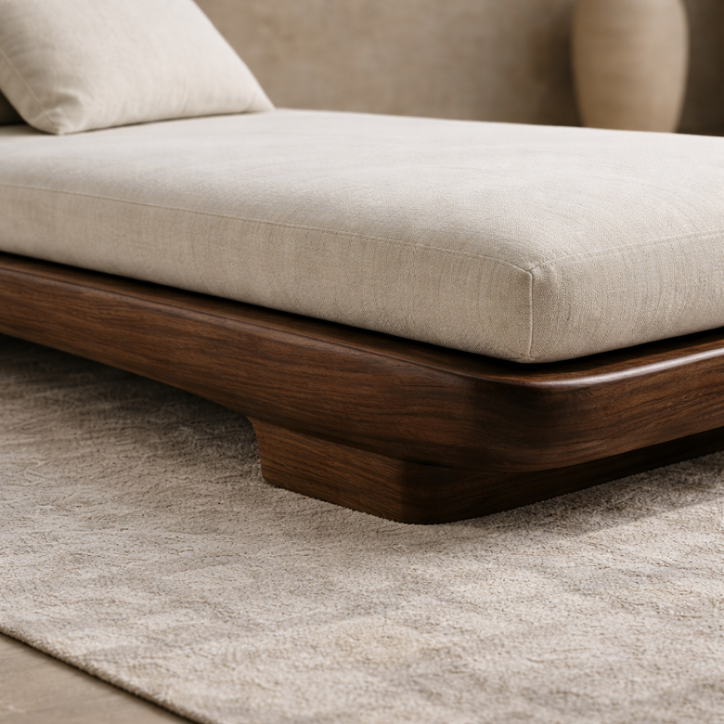 Solid Wood Daybed with Curved Frame – Modern Minimalist Lounge Chaise Kitchnce