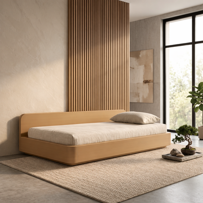 Solid Wood Daybed Frame with Backrest – Modern Minimalist Platform Lounge Bed Kitchnce