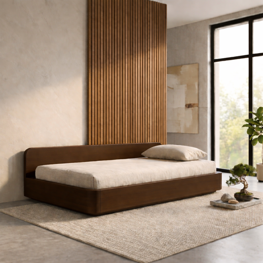 Solid Wood Daybed Frame with Backrest – Modern Minimalist Platform Lounge Bed Kitchnce