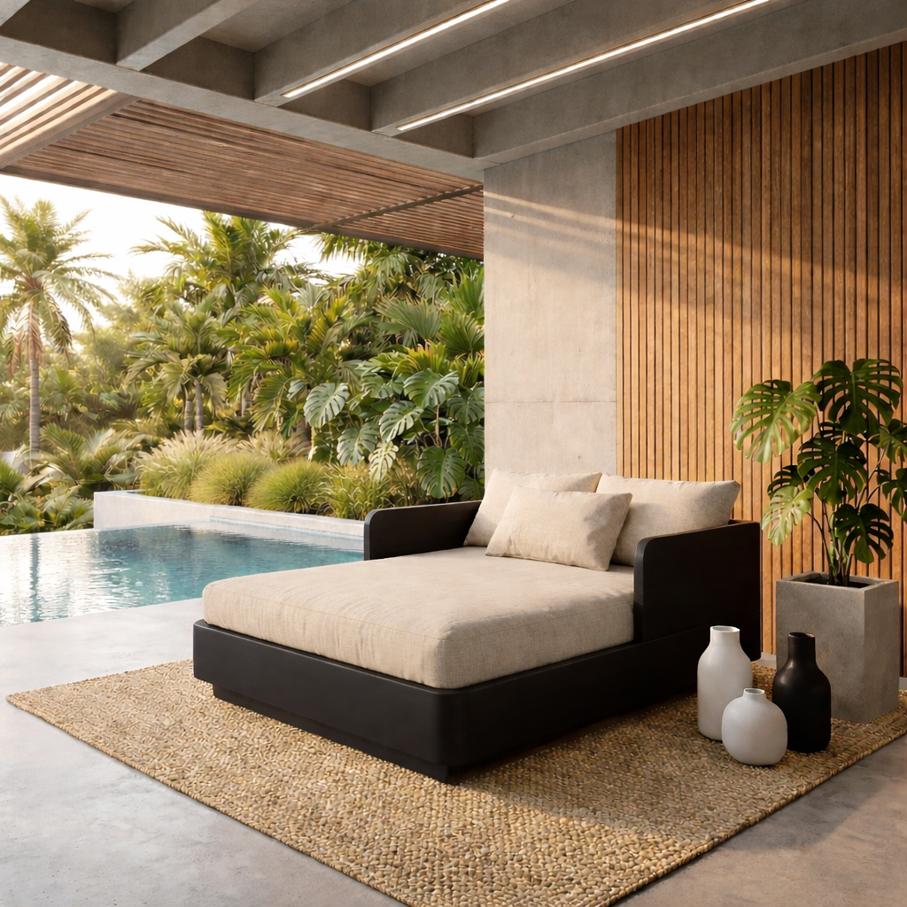 Solid Wood Daybed Frame with Side Backrest – Modern Minimalist Lounge Bed Kitchnce