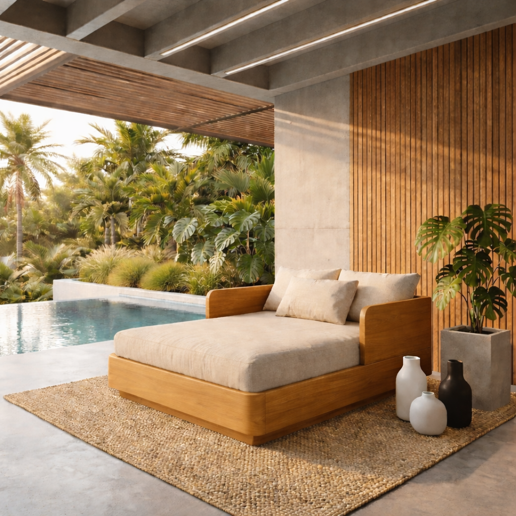 Solid Wood Daybed Frame with Side Backrest – Modern Minimalist Lounge Bed Kitchnce
