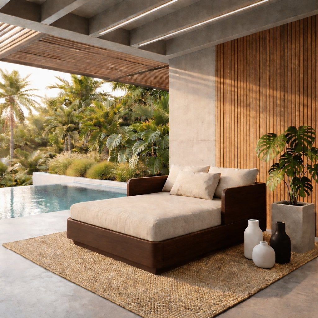 Solid Wood Daybed Frame with Side Backrest – Modern Minimalist Lounge Bed Kitchnce