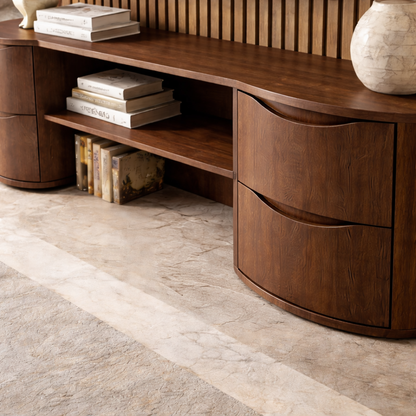 Solid Wood TV Stand with Rounded Drawer Cabinets – Modern Minimalist Media Console Kitchnce