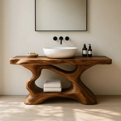 Handcrafted Solid Wood Vanity with Sculptural Organic Flow and Modern Natural Design Kitchnce
