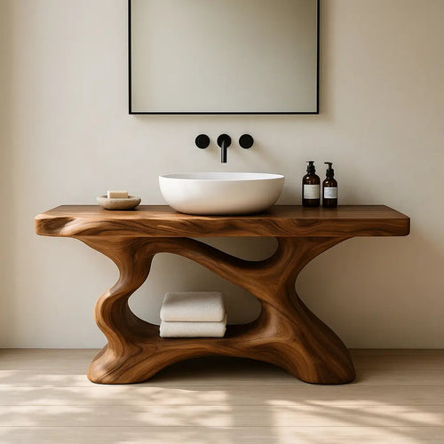 Handcrafted Solid Wood Vanity with Sculptural Organic Flow and Modern Natural Design Kitchnce