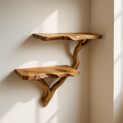 Handcrafted Solid Wood Live Edge Floating Corner Shelves