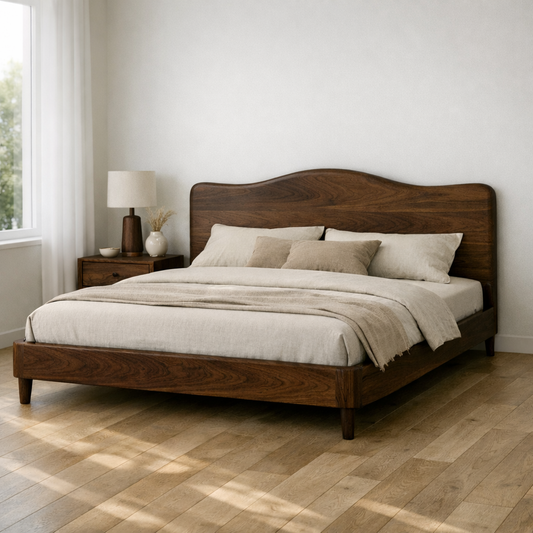 Solid Wood Bed Frame with Curved Headboard and Tapered Legs for Modern Bedroom