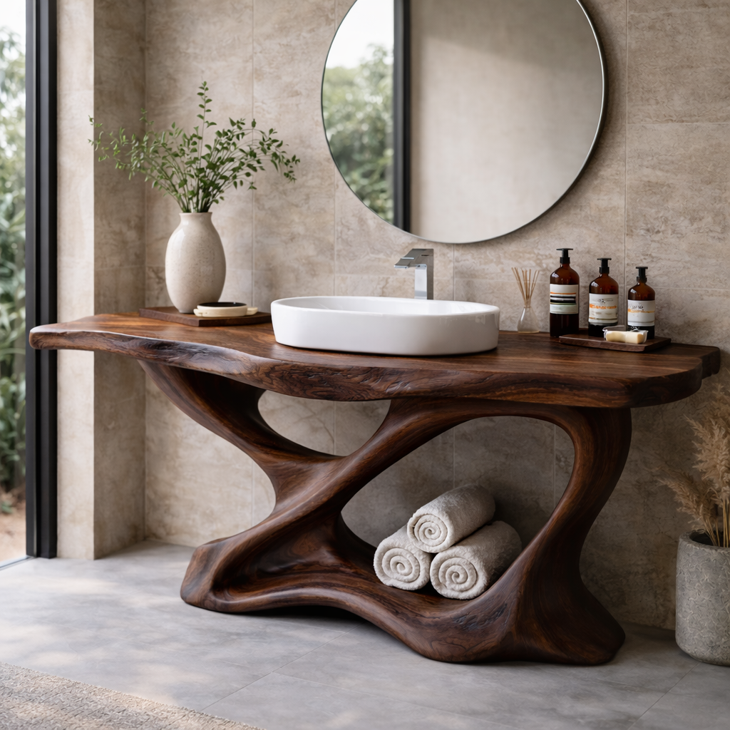 Solid Wood Bathroom Vanity – Live Edge Modern Rustic Console Base