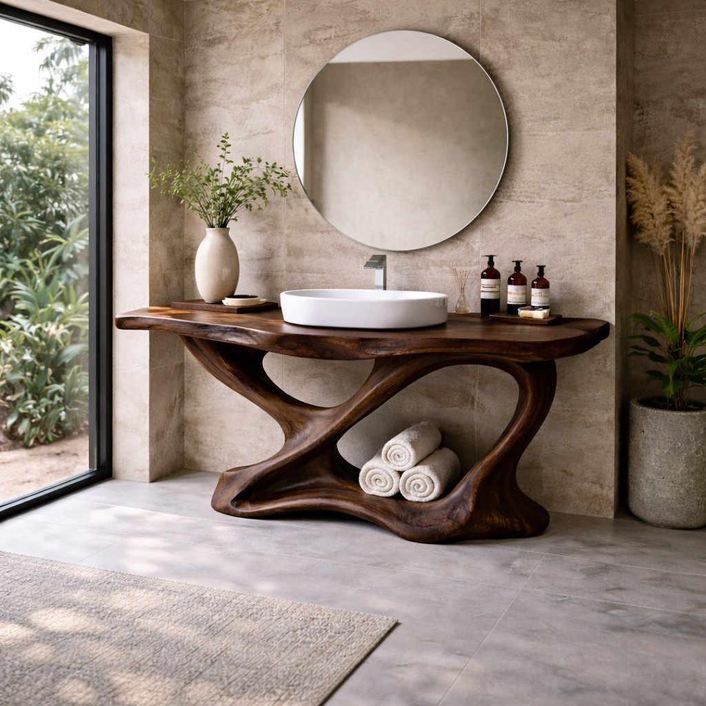 Solid Wood Bathroom Vanity – Live Edge Modern Rustic Console Base