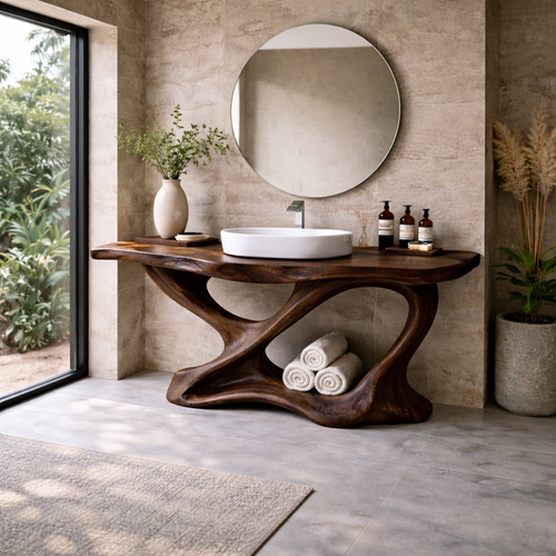 Solid Wood Bathroom Vanity – Live Edge Modern Rustic Console Base